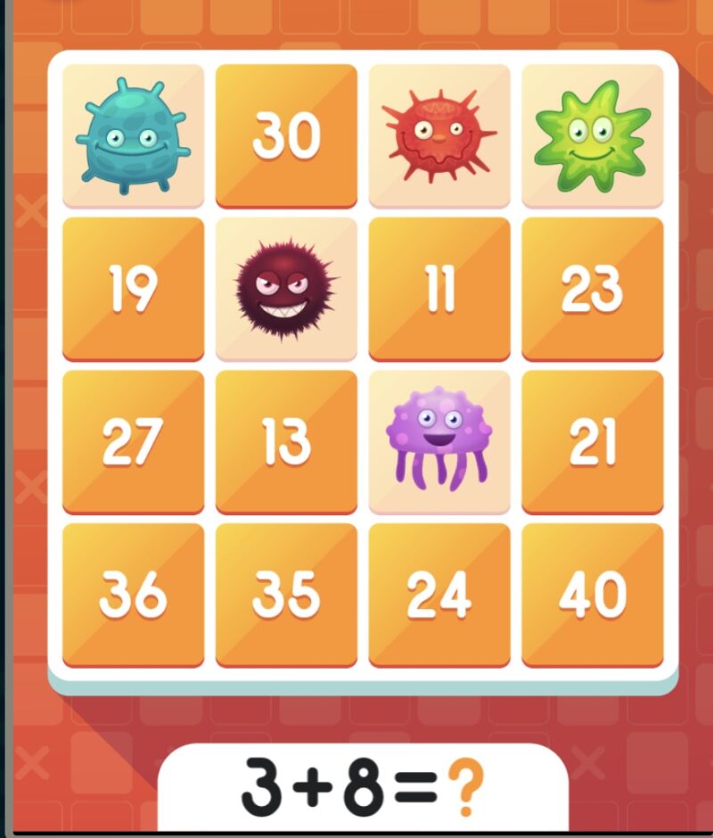 math bingo game with monsters as bingo chips 